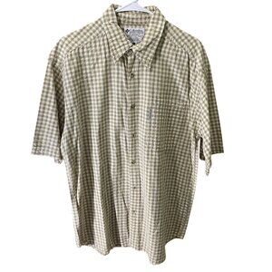 Columbia Men's Beige & Yellow Plaid Button-Up Short-Sleeve Shirt 100% Cotton
